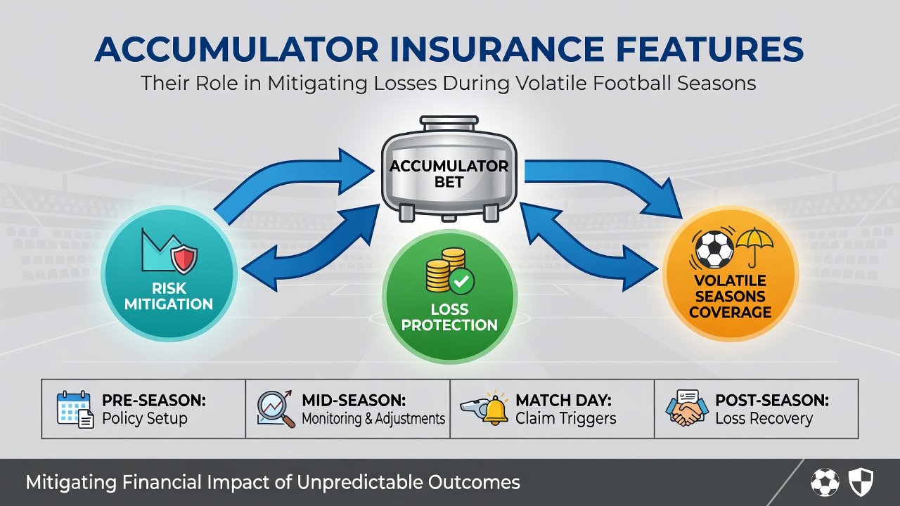 Chart displaying loss mitigation statistics for accumulator bets with insurance during football seasons