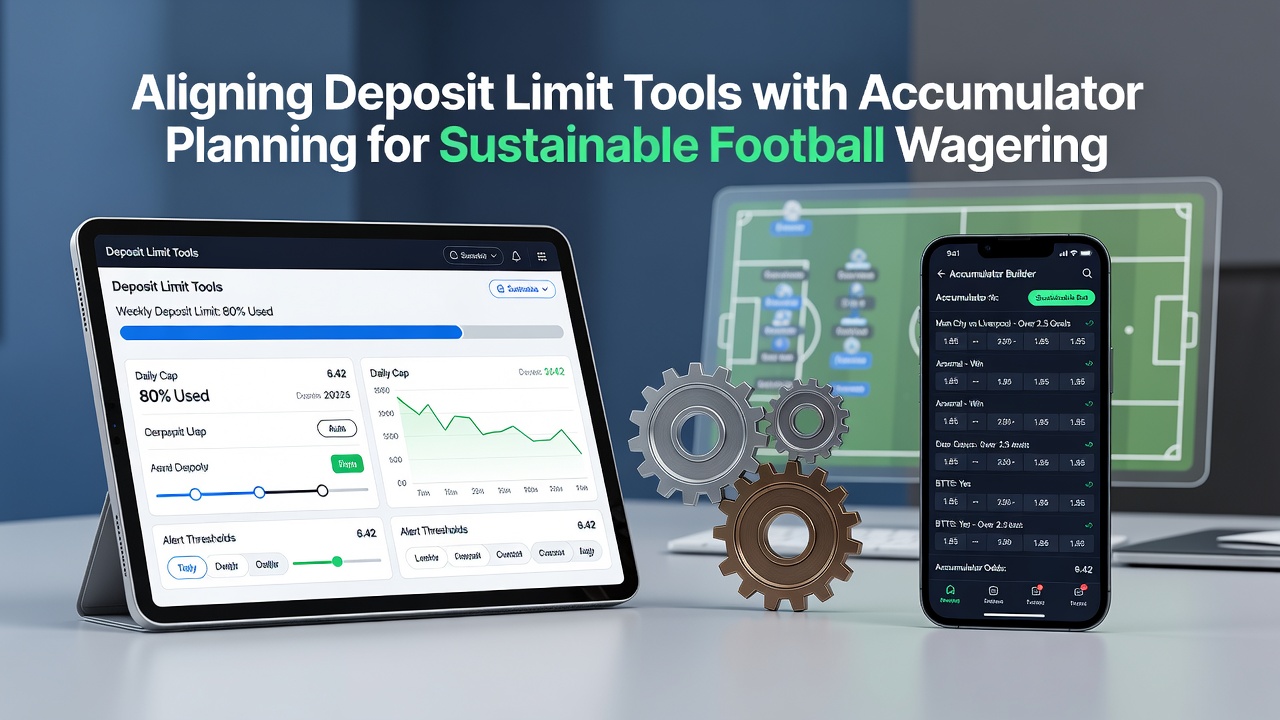 Deposit limit tools interface showing weekly caps and accumulator planning options for football wagering
