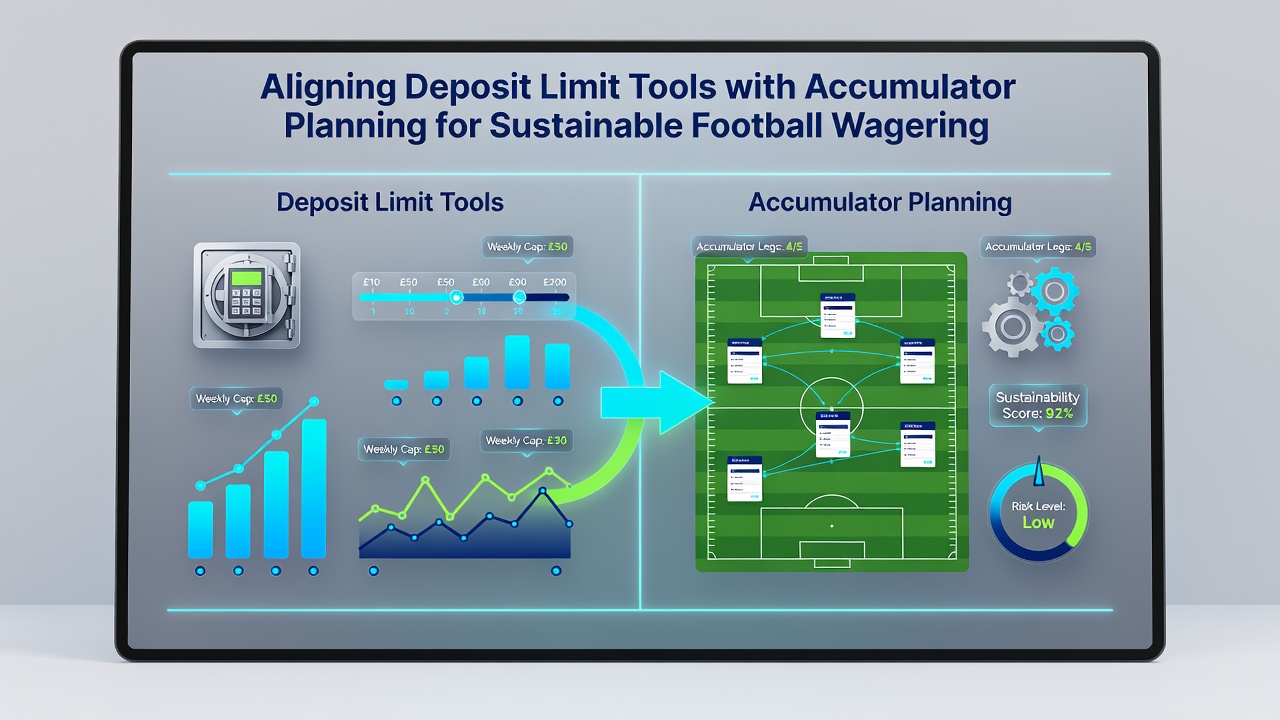 Football accumulator planning dashboard with stake allocation and deposit limit tracking