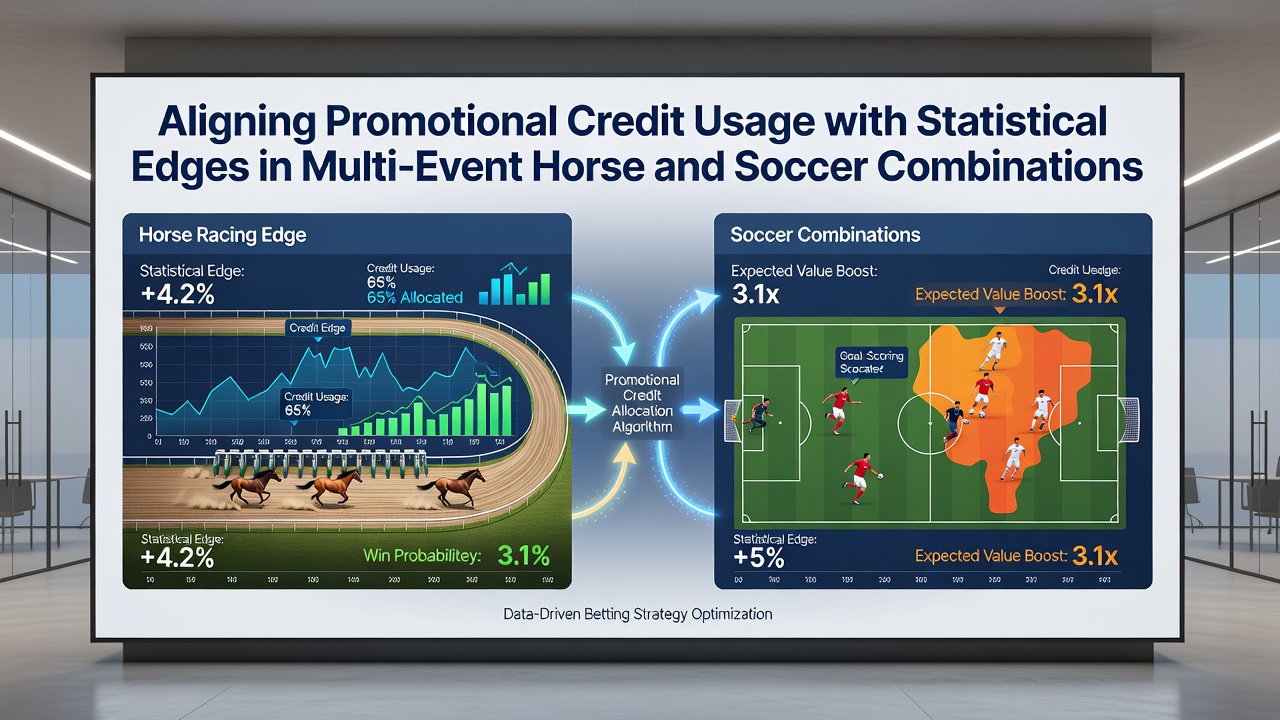 Statistical analysis charts showing promotional credit allocation across horse racing and soccer multi-event combinations