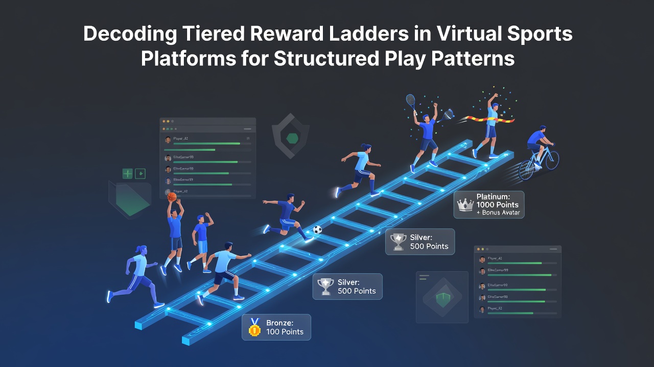 Diagram showing progression through bronze silver and gold reward tiers on a virtual sports interface with play pattern indicators
