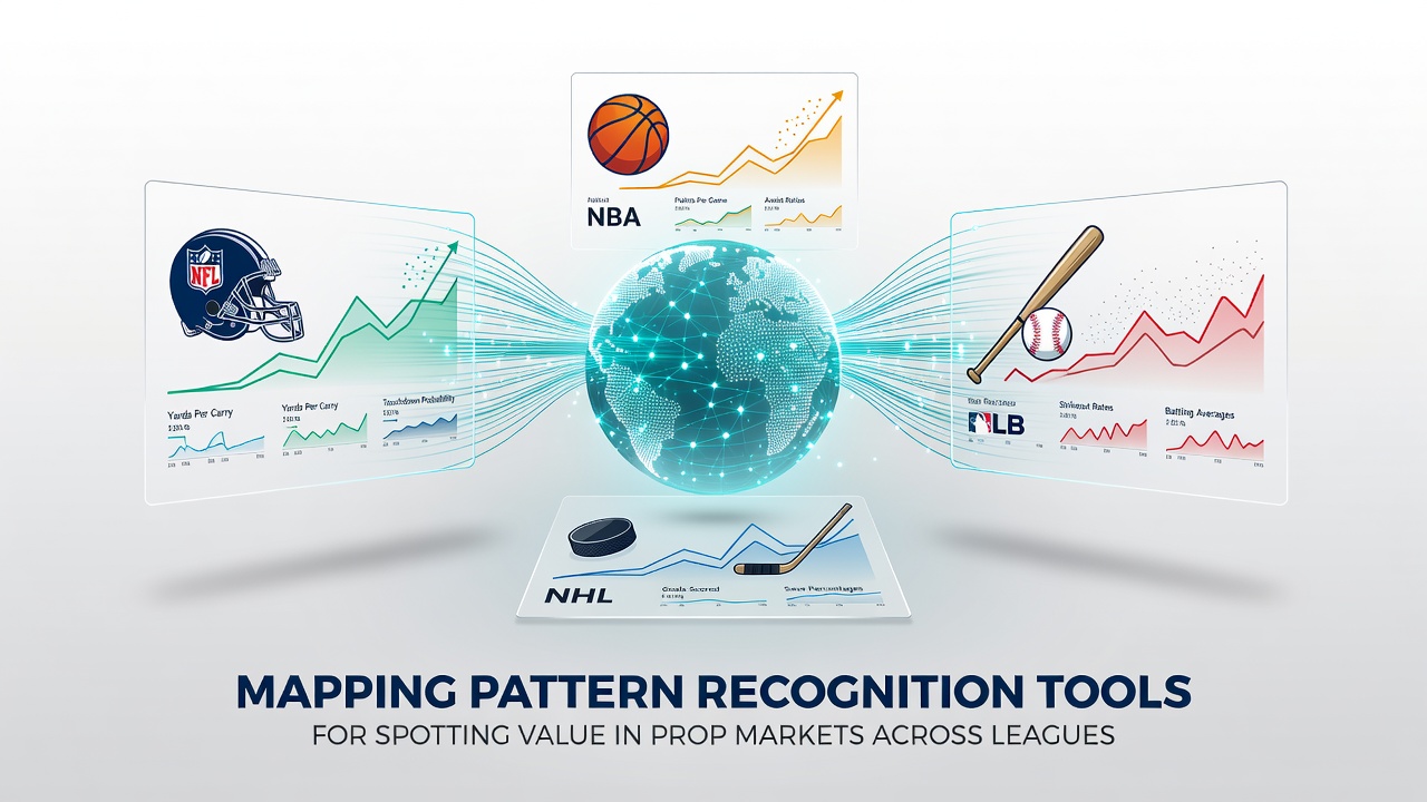 Data visualization showing pattern recognition overlays on sports prop betting charts across multiple leagues