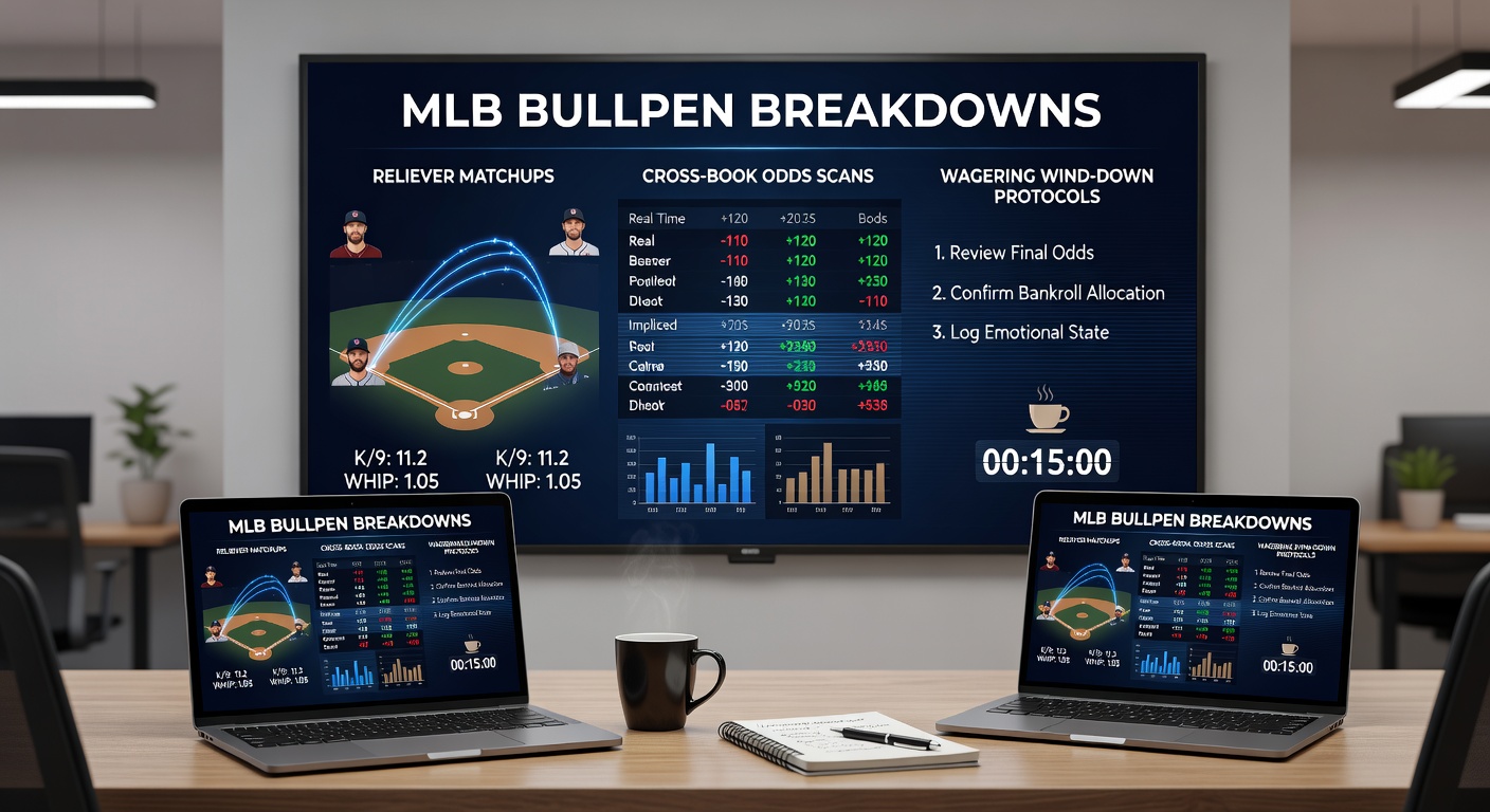 MLB bullpen relievers warming up on the mound during a tense late-inning showdown, highlighting strategic pitcher-batter matchups