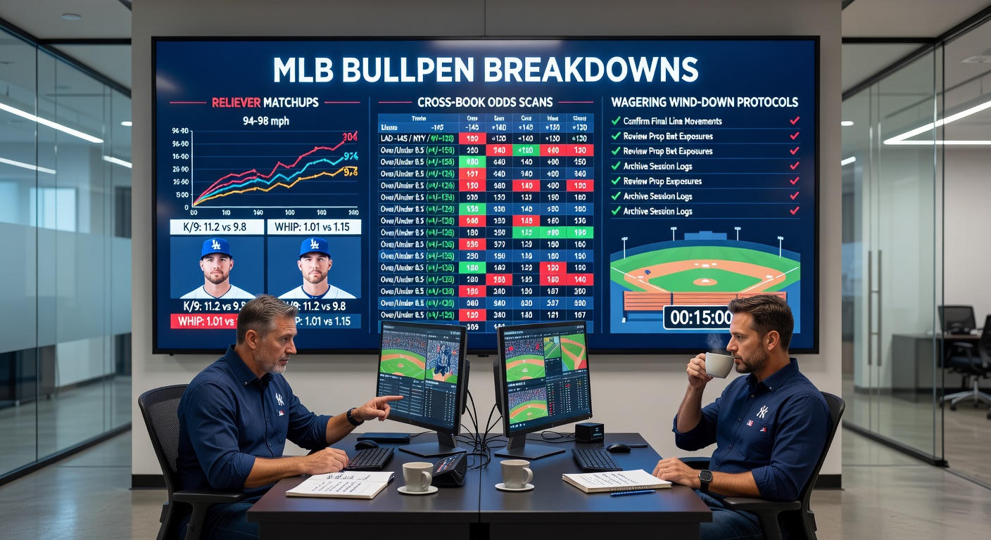 Digital dashboard displaying odds comparisons across multiple sportsbooks for an MLB reliever prop bet, with fluctuating lines highlighted in real-time