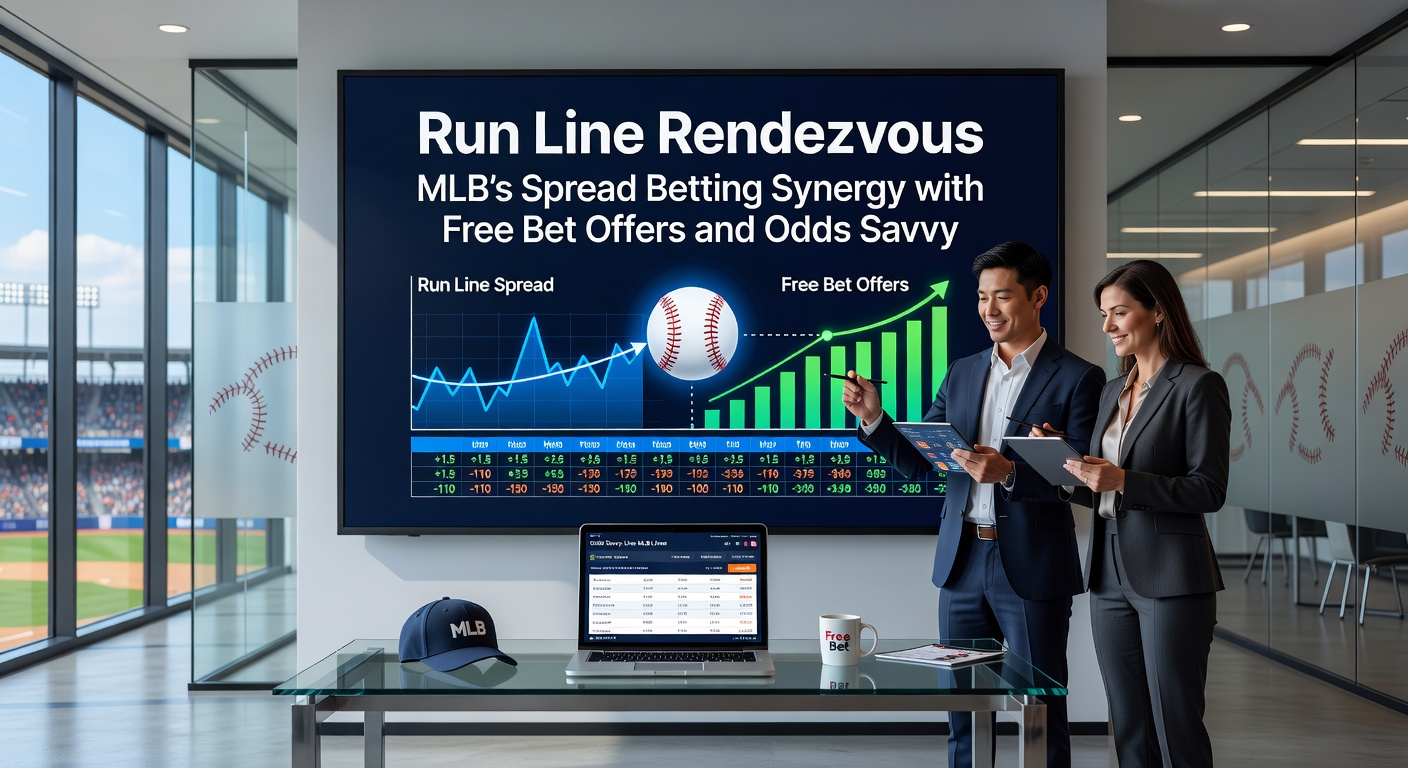 Close-up of an MLB scoreboard displaying run line odds during a tense baseball game, highlighting spread betting action
