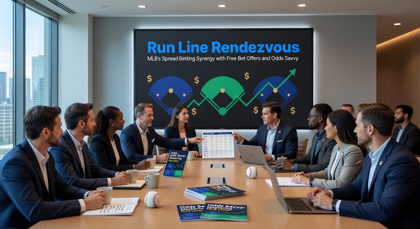 Dynamic graphic of MLB run line betting interface on a mobile app, showing free bet icons and live odds updates