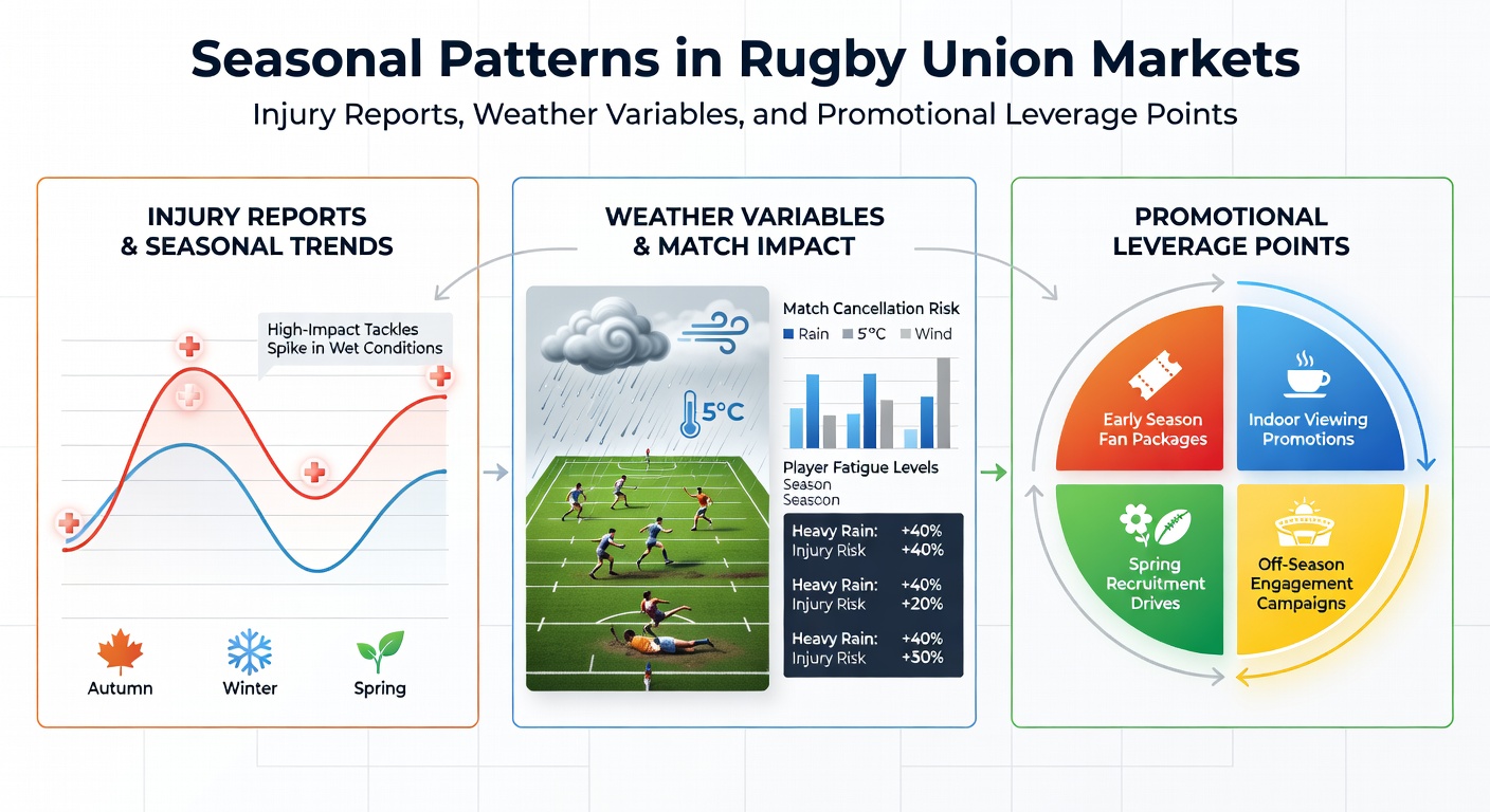 Rugby players competing in variable weather conditions during a professional match