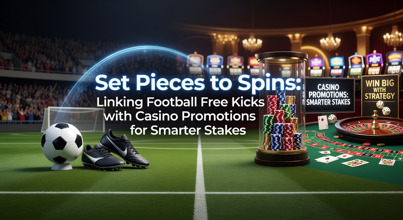 A dynamic soccer free kick curling towards the goal, with casino slot reels spinning in the background overlay