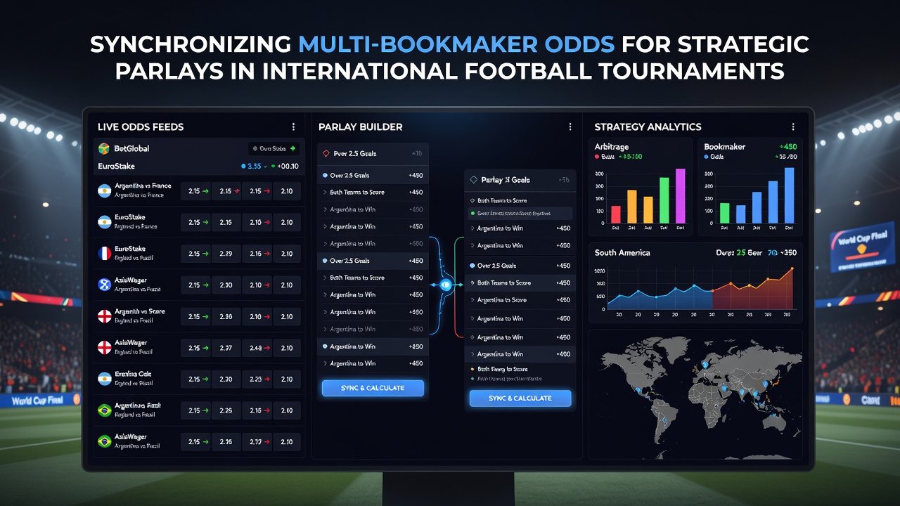 Analyst reviewing synchronized multi-bookmaker odds tables for football parlay construction
