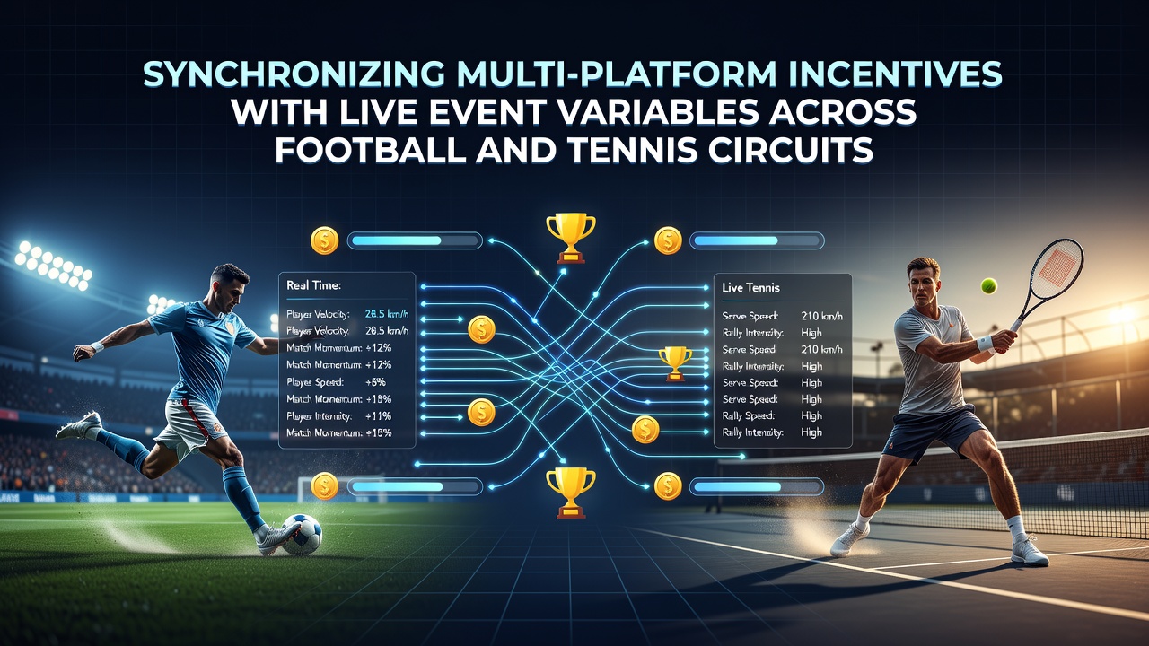 Multi-platform interface displaying synchronized incentives during live football and tennis events