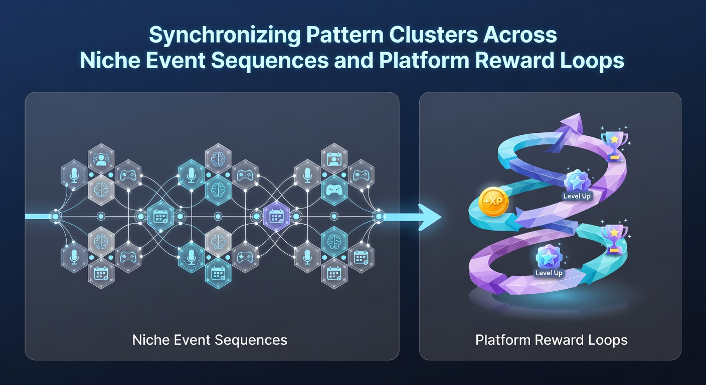 Dashboard screenshot displaying real-time synchronization of event sequence clusters with active reward loop parameters