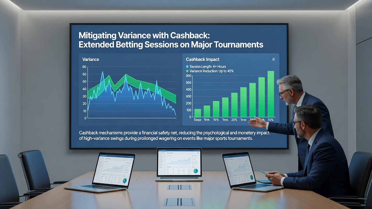 Graph showing variance reduction trends with and without cashback during tournament betting